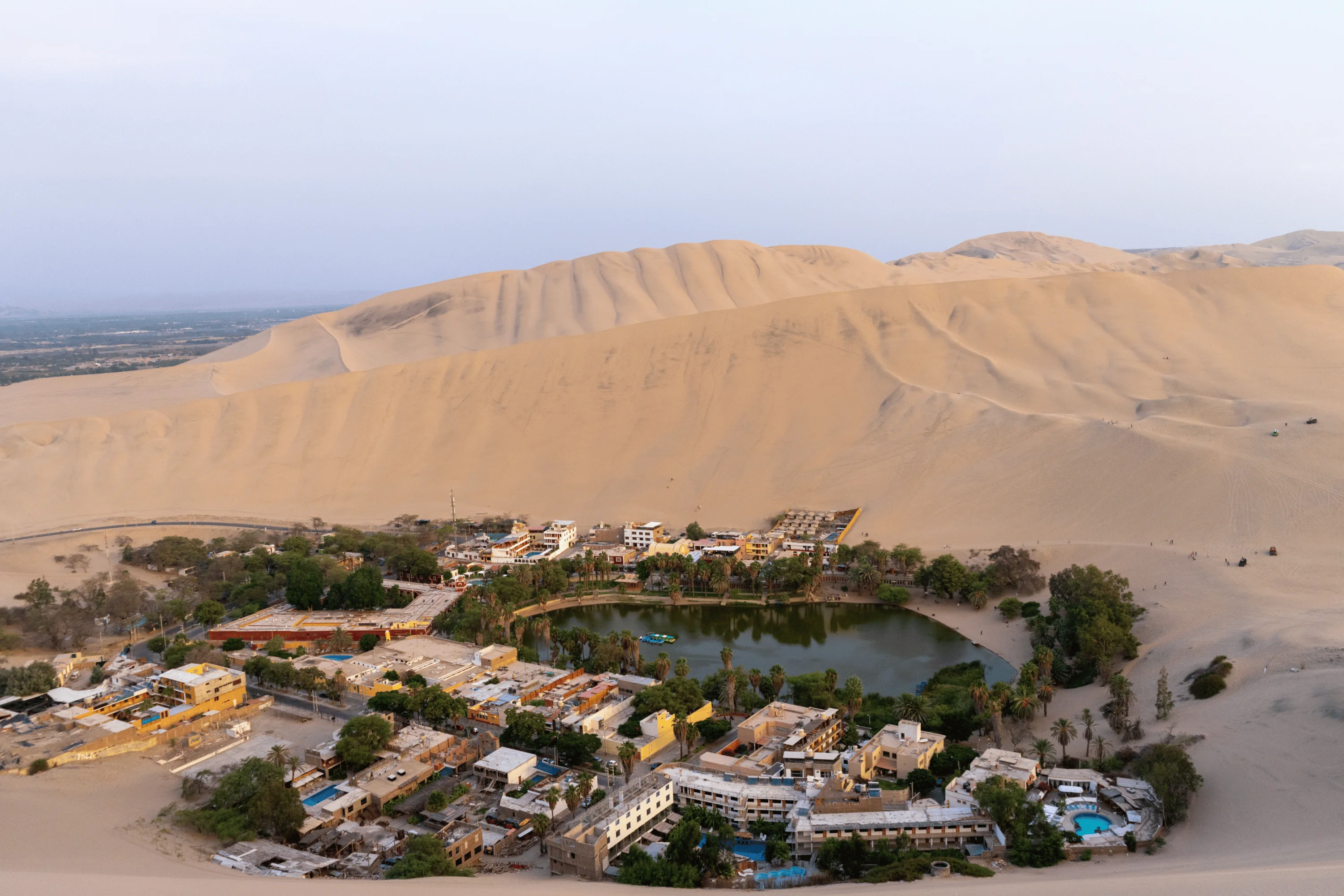 Desert landscape and Huacachina oasis in Ica, Peru