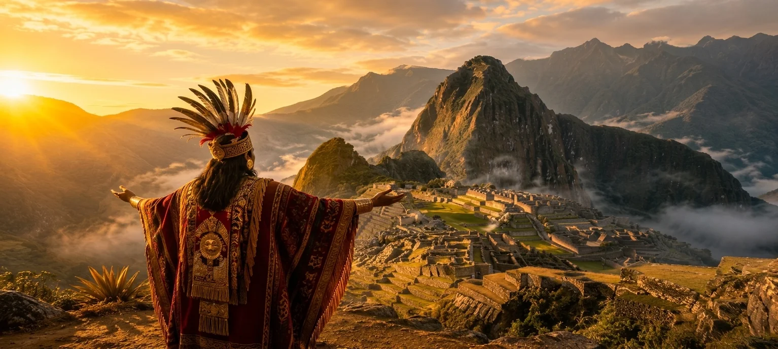 Traveler overlooking Machu Picchu and the surrounding Andes