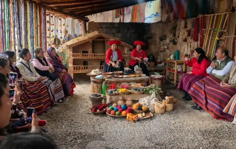 Textiles andinos artesanales de vivos colores y piezas de lana de alpaca exhibidas en el Valle Sagrado | Inca Culture Travel