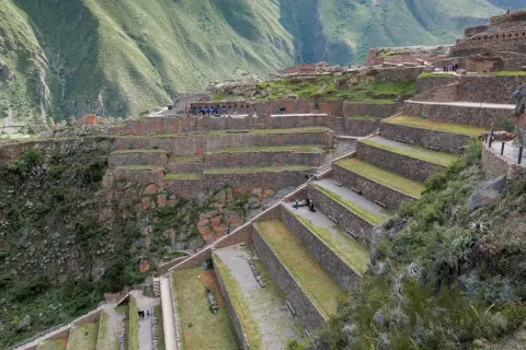 Inca terraces and archaeological ruins at Pisac in the Sacred Valley